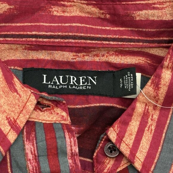 Lauren Ralph Lauren Size Small Red Geo Striped Cotton Voile Button Up Shirt NWT - Picture 6 of 13